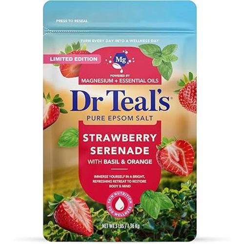 Dr Teal's Epsom Salt Magnesium Soak, Strawberry Serenade with Basil & Orange, 3 lbs