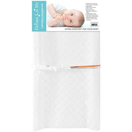 Dream On Me Two Sided Contour Changing Pad 2022, White, Lightweight with Non Skid Bottom, Convenient Safety Strap, Waterproof Vinyl Cover, Phthalate