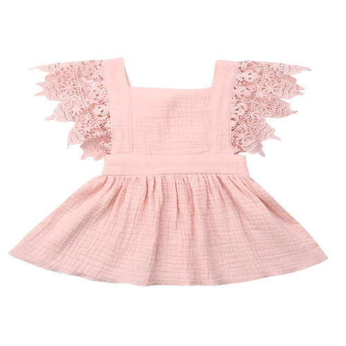 FNNMNNR Baby Girl Summer Sleeveless Dress Flare Sleeve Lace Patchwork V Back Sundress