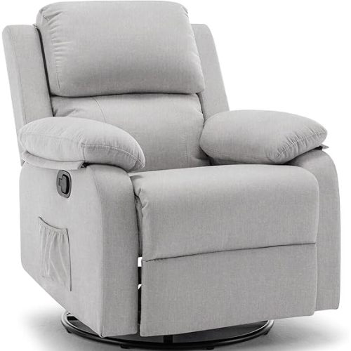 Recliner Chair, 360 Swivel Rocker Chair for Adults, Small Rocking Recliner Chair for Small Spaces, Upholstered Fabric Glider Recliner Nursery with Side Pockets for Nursery, Living Room
