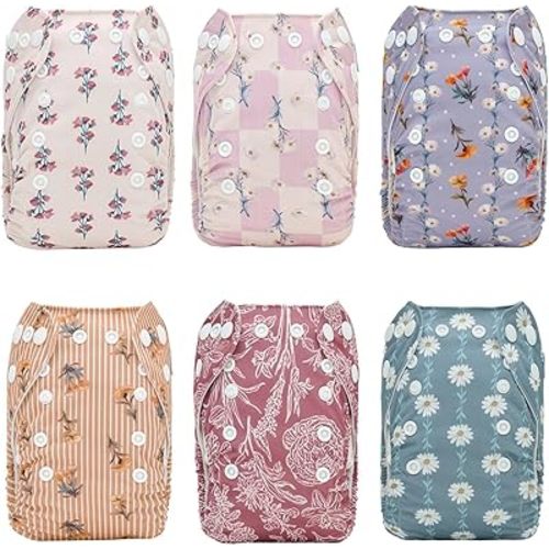 ALVABABY Newborn Cloth Diapers Boys Girls Reusable Adjustable 6 Pakcs Pocket with 12 Inserts