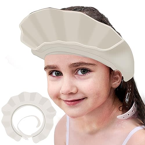 KOMIDK Baby Kids Shower Cap Shampoo Bath Bathing Hat | Silicone Adjustable Washing Hair Shower Bathing Protection Shower Cap for Toddler, Baby, Kid, Children (White)