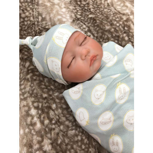 Newborn Woodland Animals Swaddle Blanket and Knot Hat Set - Just Baby Designs