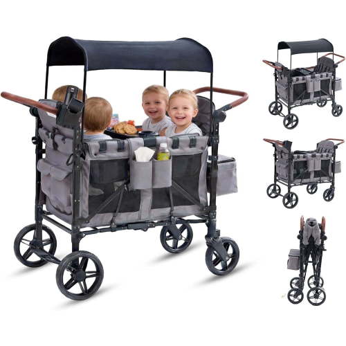 NEORIVER Stroller Wagon for 4 Kids, 4 Seater with Snack Tray and Storage