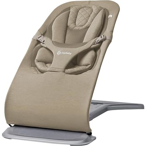 Ergobaby Evolve 3-in-1 Bouncer Seat for Babies and Toddlers 5.5-25lbs - Multi Position Baby Rocker Seat with Adjustable Heights, Secure Harness, Newborn Insert - Soft Olive
