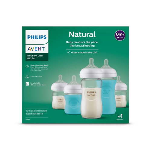7pc Glass Baby Bottle Set with Natural Response Nipple - BPA-Free, Silicone Nipples, 4oz & 8oz Sizes