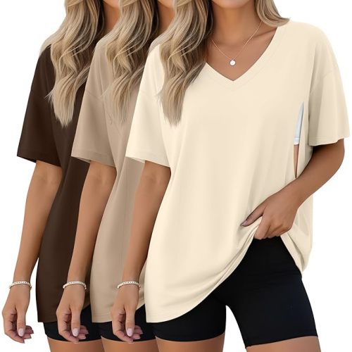 3 Pack Women's Oversize Nursing Shirts for Breastfeeding with Hidden Zippers Loose Fit Short Sleeve Maternity Tops
