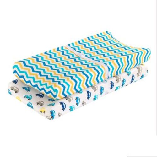 Everyday Kids 2-Pack Baby Boy Changing Pad Covers – 100% Cotton, Soft Jersey Knit, Fits Most Pads – Yellow Car & Blue Chevron Designs