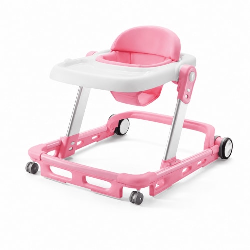 HARPPA Foldable Baby Walker, Anti-Rollover, 6-24 Months, Adjustable Height and Seat, Pink