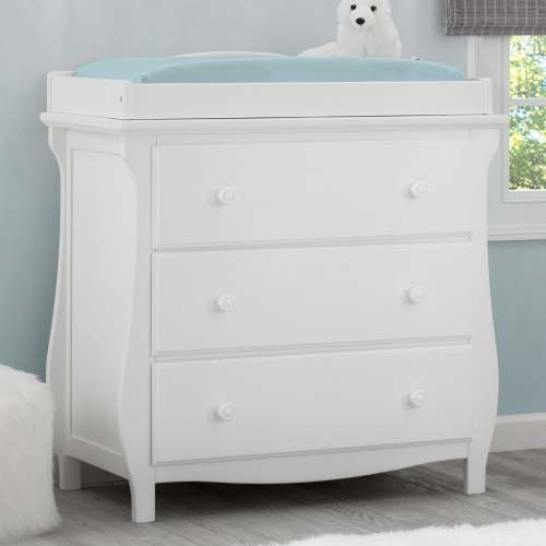 DELTA CHILDREN Lancaster 3 Drawer Dresser With Changing Top and Interlocking Drawers - Bianca White