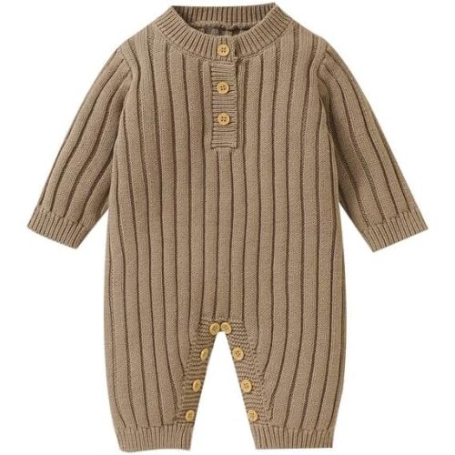 Neiwech Baby Boy Girl Romper Newborn Infant Knit Striped Solid Long Sleeve One Piece Jumpsuit Clothes