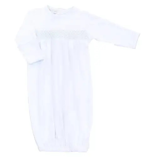 Essentials Smocked Gown with Blue Trim | Newborn