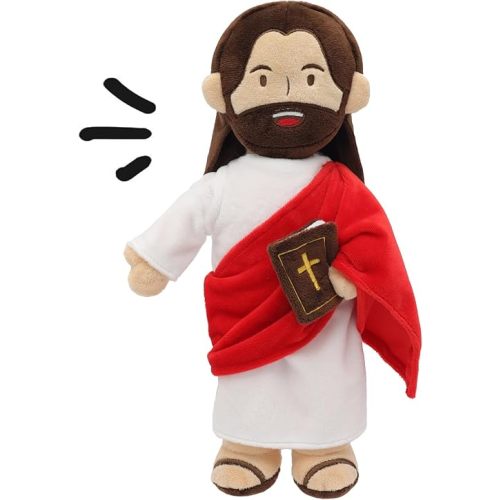 Jesus Plush Speaks 20 of Bible Verses and 3 of Bible Music Jesus Stuffed Doll to Teach Suitable for Church Sunday School Religious Easter (RED)