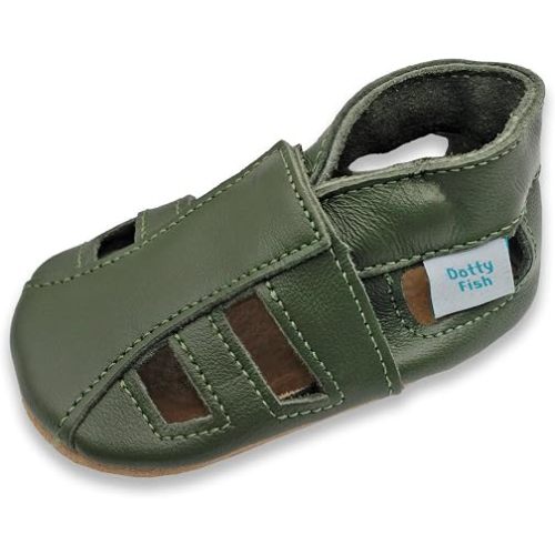 Dotty Fish Soft Sole Leather Baby Sandals - Barefoot, Non-Slip