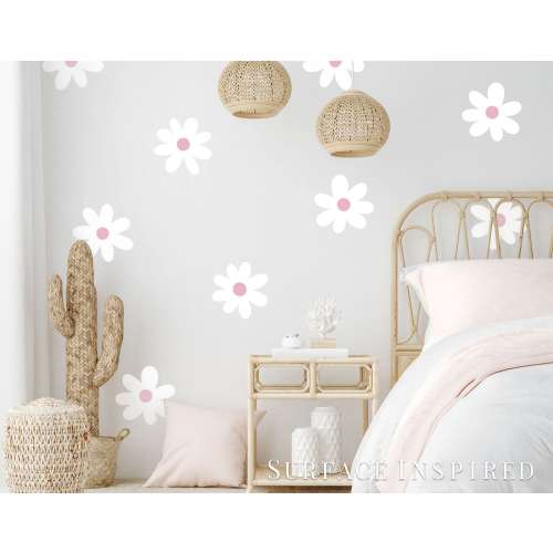 Medium Daisy Flower Wall Decal - Set of 14 Flowers - Flower Wall Stickers - Boho Decor - Kids Room Wall Art