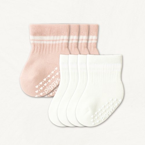 Baby Gripper Crew Socks 4-Pack (6-12 Months) - Blush Suede