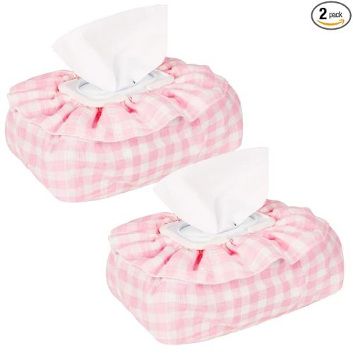 2 Pack Baby Wipes Cover, Muslin Cotton Wipes Dispenser, Pink