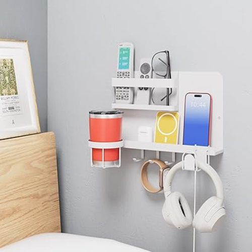 Versatile Bedside Wall Organizer, Floating Bedside Shelves, Wall Mount Essential Accessories for Room Decor, Dorm, Makeup Organizer, Remote Control Holder,Night Stand