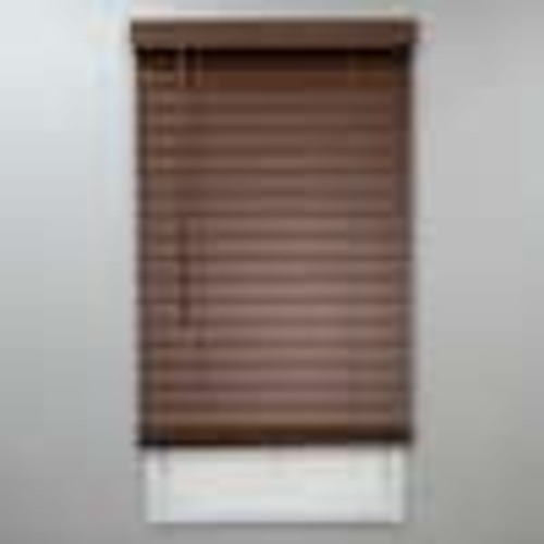 StyleWell Textured Dark Oak Cordless Room Darkening Faux Wood Blinds with 2 in. Slats - 24.5 in. W x 48 in. L QJBK240480