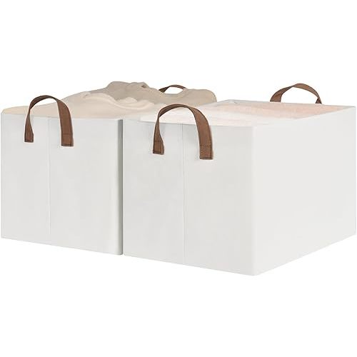 StorageWorks Storage Bins, Shelves Baskets for Organizing, Large Fabric Closet Organizers with Handles, Metal Frame, Beige, 2-Pack