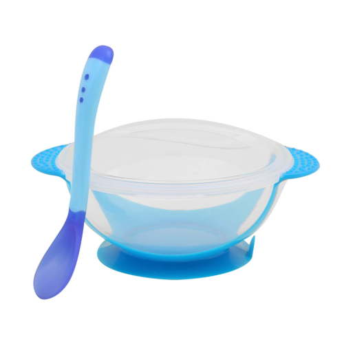 Odeerbi Baby Bowls And Spoons Set Suction Cup Sucker Bowl With Thermal Spoon Set Children Plastic Training Bowl Set Blue