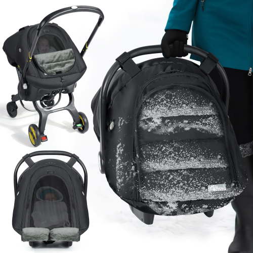 Orzbow Winter Car Seat Cover for Babies, Waterproof Carseat Canopy Cover with Peep Window of Breathable Mesh, Warm and Cozy Baby Car Seat & Carrier Covers for Cold Weather, Machine Washable, Black