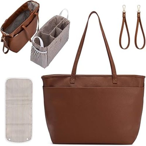 Parker Baby Willow Tote Bag | Stylish Vegan Leather Diaper Bag Tote with Modular Storage & Removable Inserts & Roomy Interior