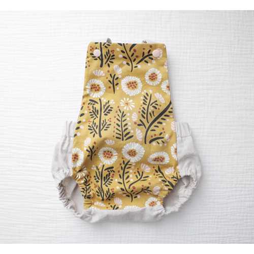 Linen Mustard Floral Romper for Baby. Handmade Romper. Baby Girl Romper. Classic Short Baby Romper. Baby Gift. Toddler Romper