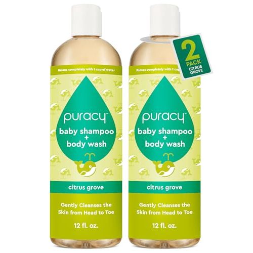 Puracy Shampoo & Body Wash for Children - Perfect Skin, Pure Ingredients with 12 Fruit & Vegetable Extracts for Silky Smooth Skin, Gentle Citrus Grove Aromas, 98.8% from Mother Nature, 12 Fl Oz (2-Pk)