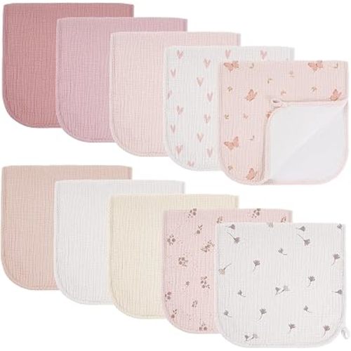 Bearmoss 10 Pack Muslin Burp Cloths, Soft Absorbent Baby Burping Cloths for Unisex Boys and Girls, Newborn Essentials Large Extra Washcloths, 20x10 inches