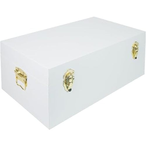 DreamsEden Small Wooden Treasure Chest - White Decorative Storage Trunk with Handles, Velvet Lined Wedding Memory Keepsake Box for Jewelry & Keepsakes, 17.2’’L x 10.2’’W x 7.5’’H