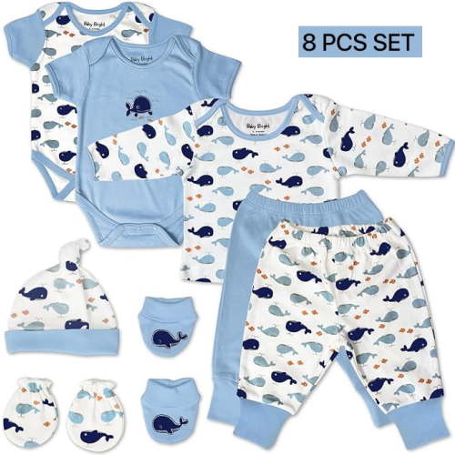 Baby Bright Newborn Essentials, Baby Boy Outfit Gift, Layette Clothing Set, 8 Pieces, 0-3 Months