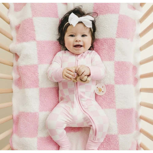 Checkered Plush Blanket | Pink