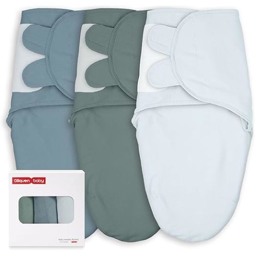 GLLQUEN BABY Swaddles 0-3 Months, 3-Pack Baby Swaddles Sack for Newborn, Baby Boys, Infant Sleep Sack, Easy Swaddling Wrap, Tranquil Blue, Nursery Swaddle Blankets Essentials