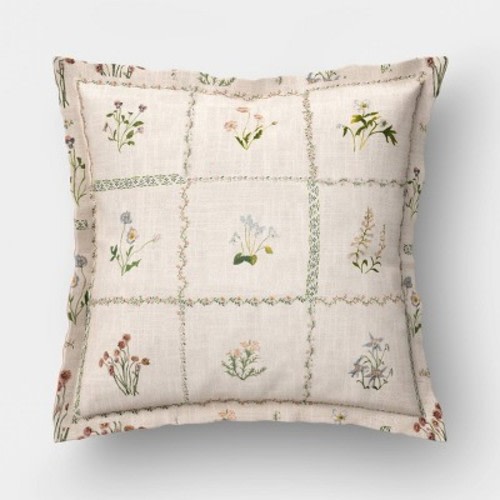 18''x18'' Woven Floral Print Checked Throw Pillow - Threshold™