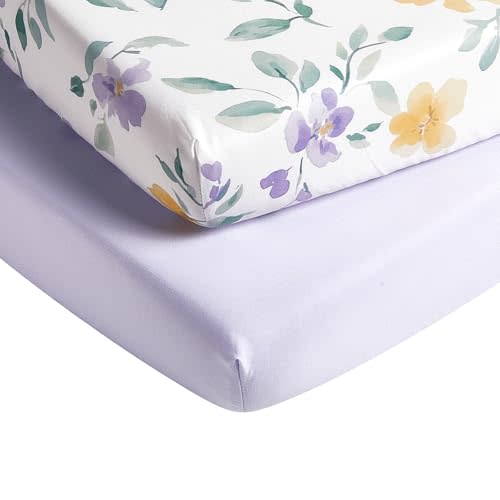 Mini Crib Sheets Fitted 2 Pack, Pack and Play Sheets for Toddler Mattress, Soft and Breathable 38"x 24" Pack n Play Mattresses Cover, Flower Whispers