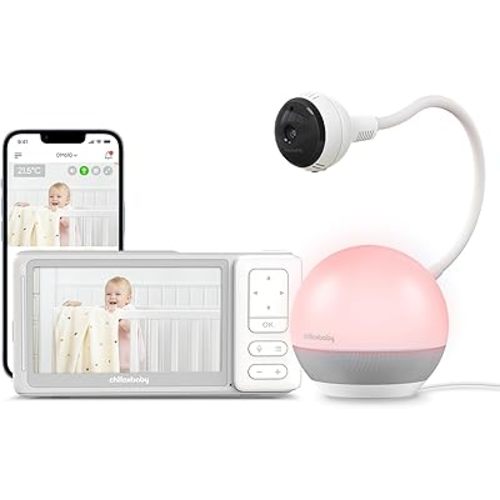 CHILLAX Baby Monitor Baby Mood Plus,5-inch 1080p HD Camera Wi-Fi Baby Monitor,with Sleep Trainer & Mood Light Soother,Flexible Gooseneck and 360°Pan View,Accessible via Phone App and Nursery Features
