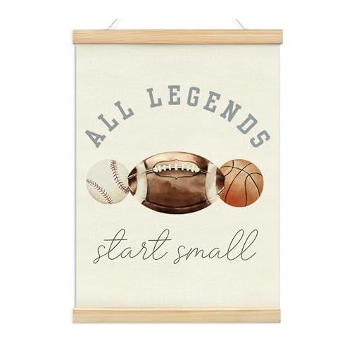 KDHTY Sports Bedroom Decor for boys Room Decor,All Legends Start Small Sports Nursery Art,Sports Wall Decor Baseball Kids Wall Art Poster for Nursery Playroom Artwork Home Decorations,12x16inch