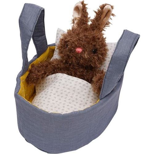 Manhattan Toy Moppettes Beau Bunny Stuffed Animal Nurturing Playset with Bunny Plush Toy, Fabric Bassinet, Blanket & Pillow