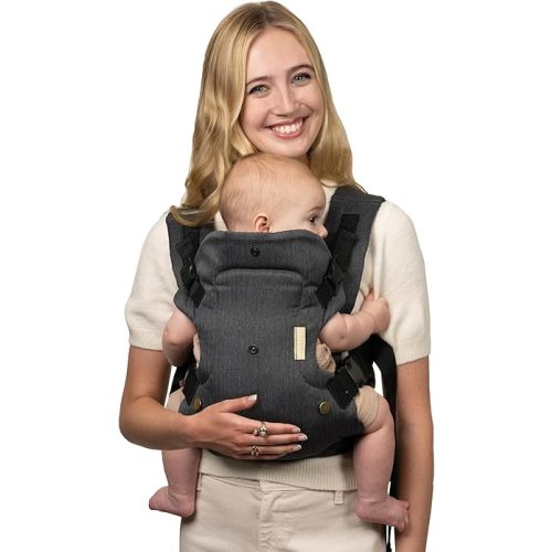 Infantino Flip Luxe 4-in-1 Convertible Baby Carrier, Ergonomic Infant to Toddler Carrier, Updated Lumbar Support, Premium Herringbone Fabric, Elevated Accents, Hands-Free Comfort, 7–35 lbs, Onyx