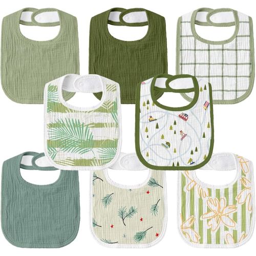 GLLQUEN BABY Muslin Drool Bibs for Boys Girls 8 Pack, Adjustable Baby Bibs for Drooling and Teething, Soft Cotton Baby Bandana Bib for Newborn Feeding Essentials (Cars)