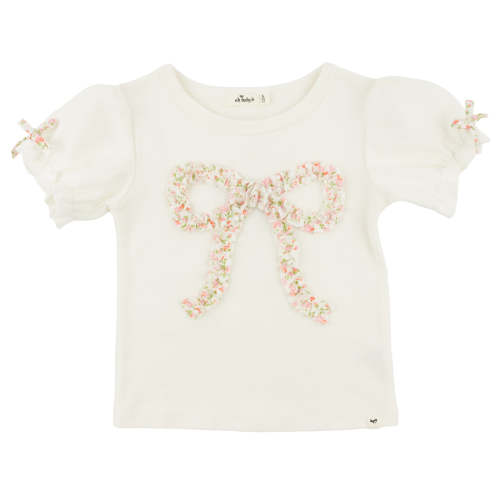oh baby! Layla Tee - Blush Poppy Sprig Ruffle Bow - Oyster