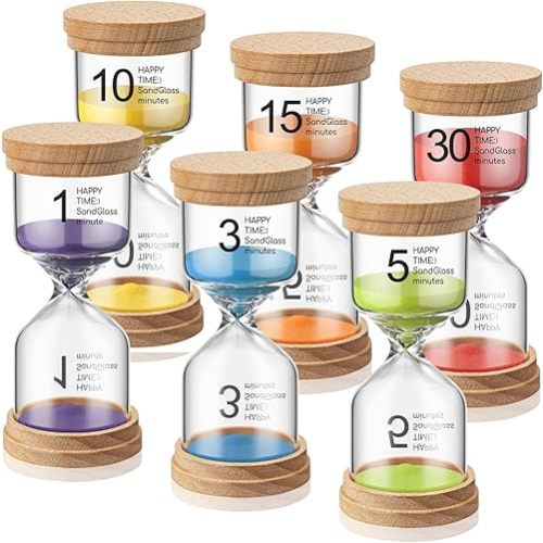 Kingdder Pack of 6 Wooden Sand Timer Set Operation Colorful Hourglass Timer Sandglass 1/3/5/10/15/30 Minutes Wood Sand Clock for Back to School Classroom Office Kitchen Cooking Home