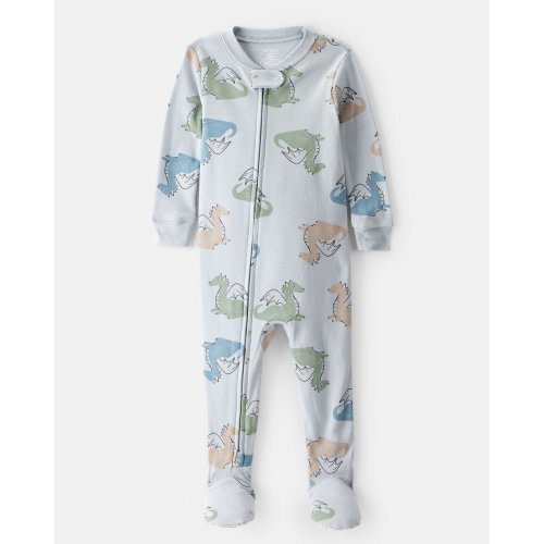 Baby Boy Dragon Print 100% Cotton Long-Sleeve 2-Way Zip 1-Piece Pajamas - Blue | Carter's
