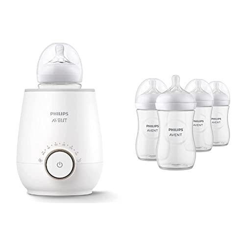 Philips Avent Baby Bottle Warming Bundle with Natural Baby Bottles with Natural Response Nipples, 9 Ounce, 4 Pack + Fast Baby Bottle Warmer