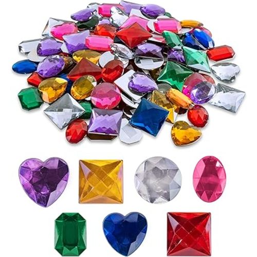 Super Z Outlet 1" Assorted Colorful Adhesive Stick-On Heart Star Round Shaped Jewel Gems for Arts & Crafts, Themed Party Decoration Accessories, Children Activities (100 Pack)