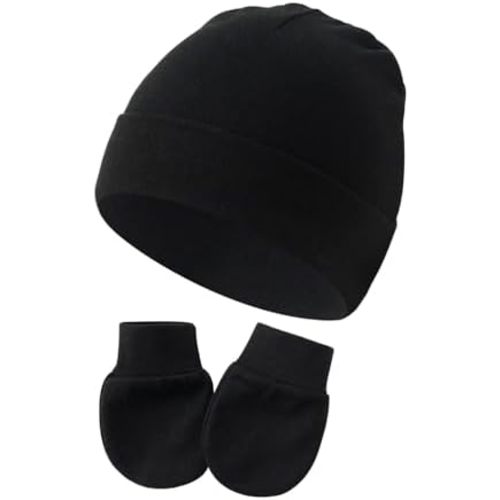 Newborn Hats Mittens Set Cute Baby Girls Boys Cotton Beanie hat Gloves, Unisex Baby Infant Caps for 0-6 Months