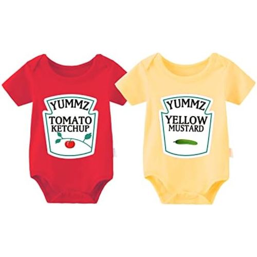 YSCULBUTOL Baby Twins Bodysuit Ketchup Mustard Funny Baby Twins Outfits Baby Girl Short Sleeve Set