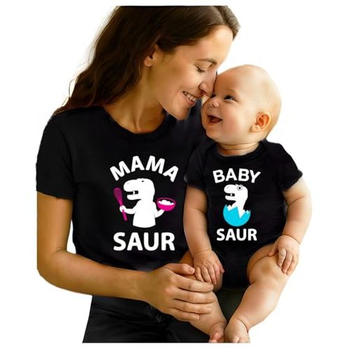 Tstars Mama & Baby Saur Matching Set Gift for New Moms and Babies Mother's Day Mom Shirt & Infant Bodysuit