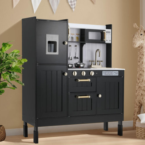 Pirecart Play Kitchen for Kids, Pretend Preschool Kitchen Sets, Wooden Cooking Playset w/Realistic Light & Sound, Telephone, Stove, Fridge, Microwave, Removable Sink, Water Dispenser & Reviews | Wayfair